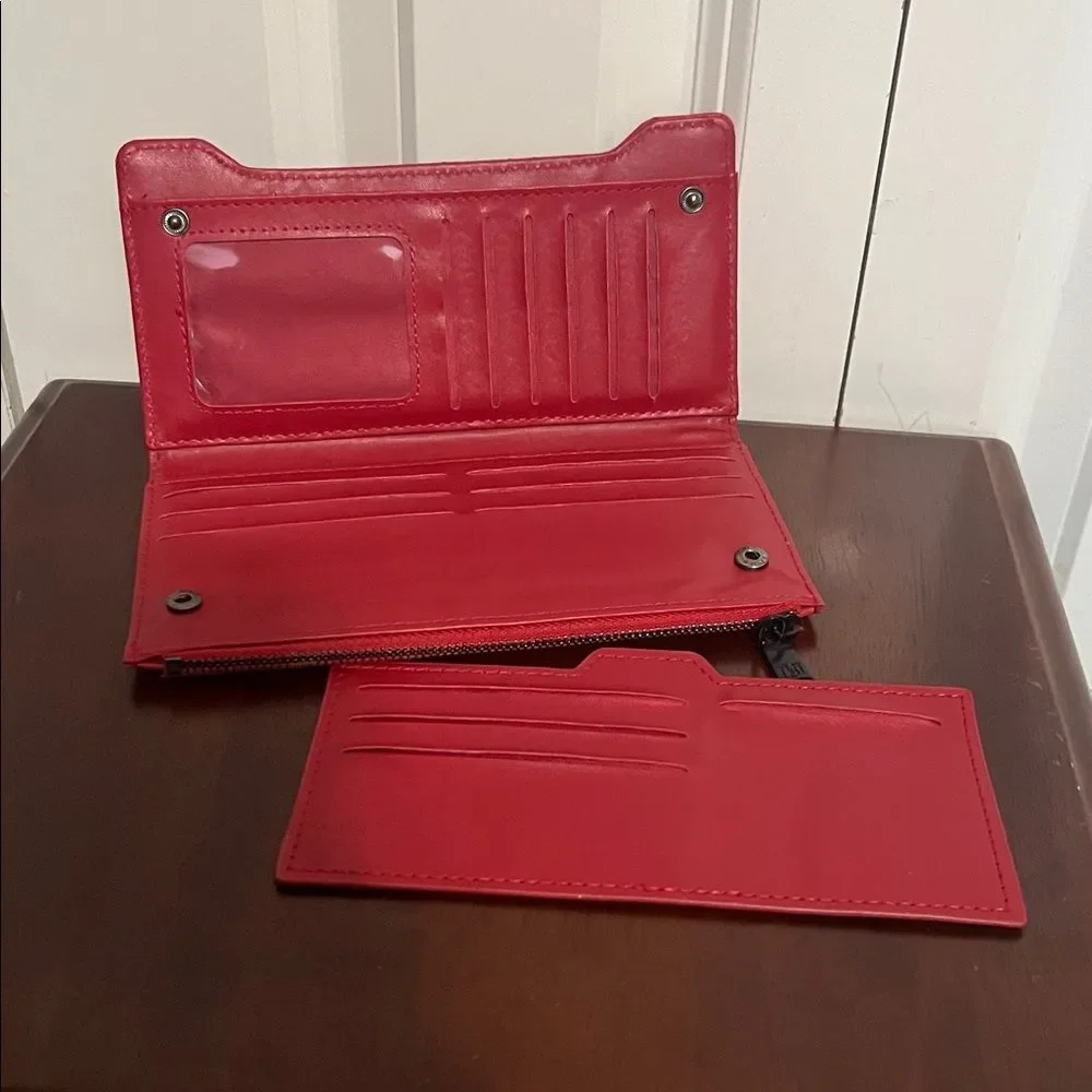 Badgley Mischka Red Quilted Vegan Leather Bifold Wallet with Extra Card Insert